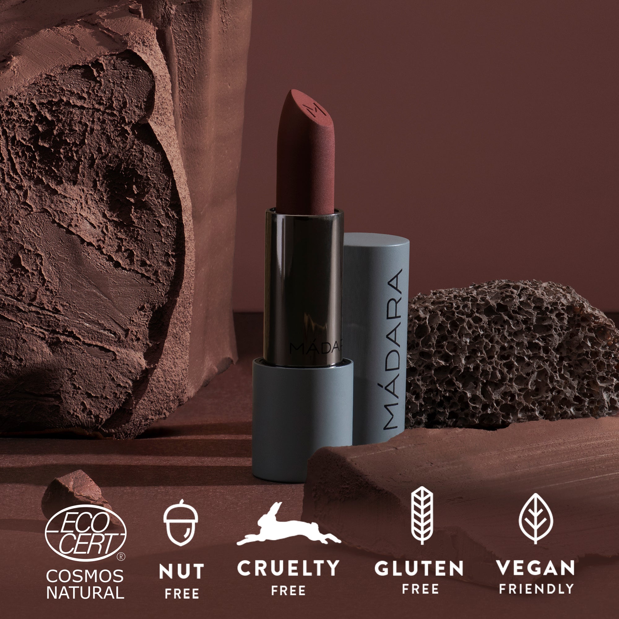 Rouge à lèvre Velvet Wear 35 - Dark Nude - Madara - Odessence - Beauté Naturelle - Institut - Bordeaux